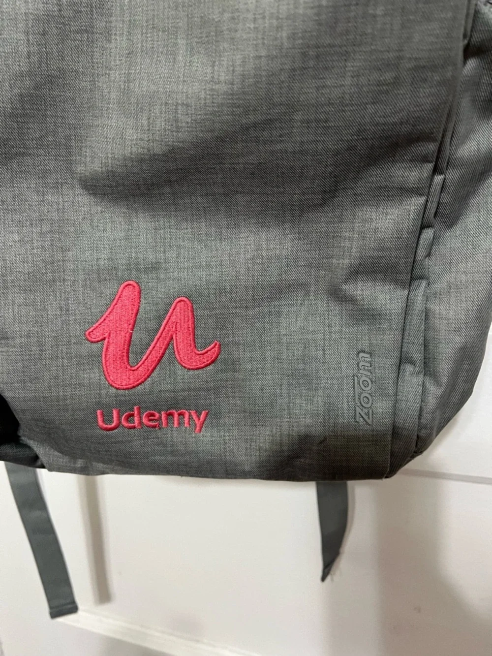 Udmey Gray Backpack with Pink Logo - Men's Everyday Backpack